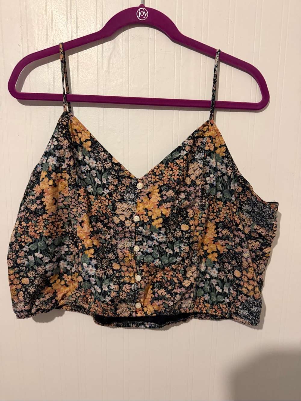 American Eagle Outfitters Black Floral Button-Front Cami XXL